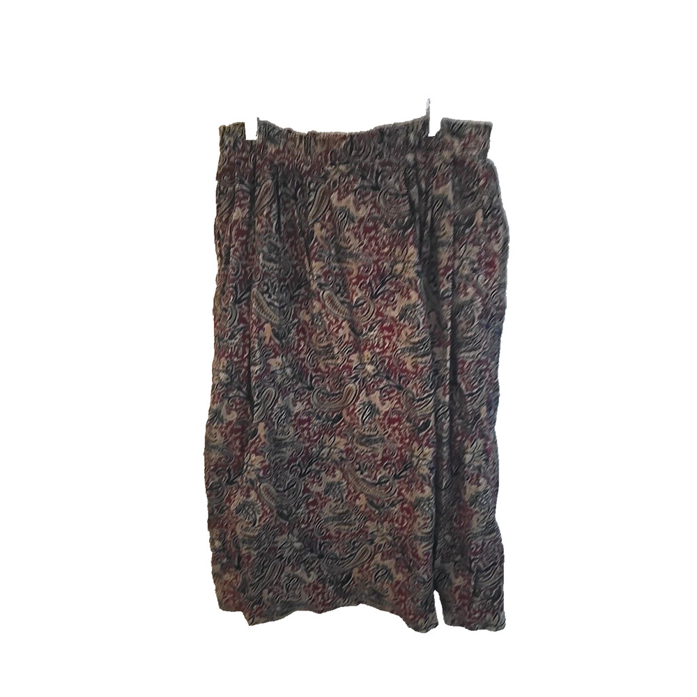 VTG Talbots Petites Brown Paisley‎ Elastic Waist Pull On Boho Midi Skirt SZ 14